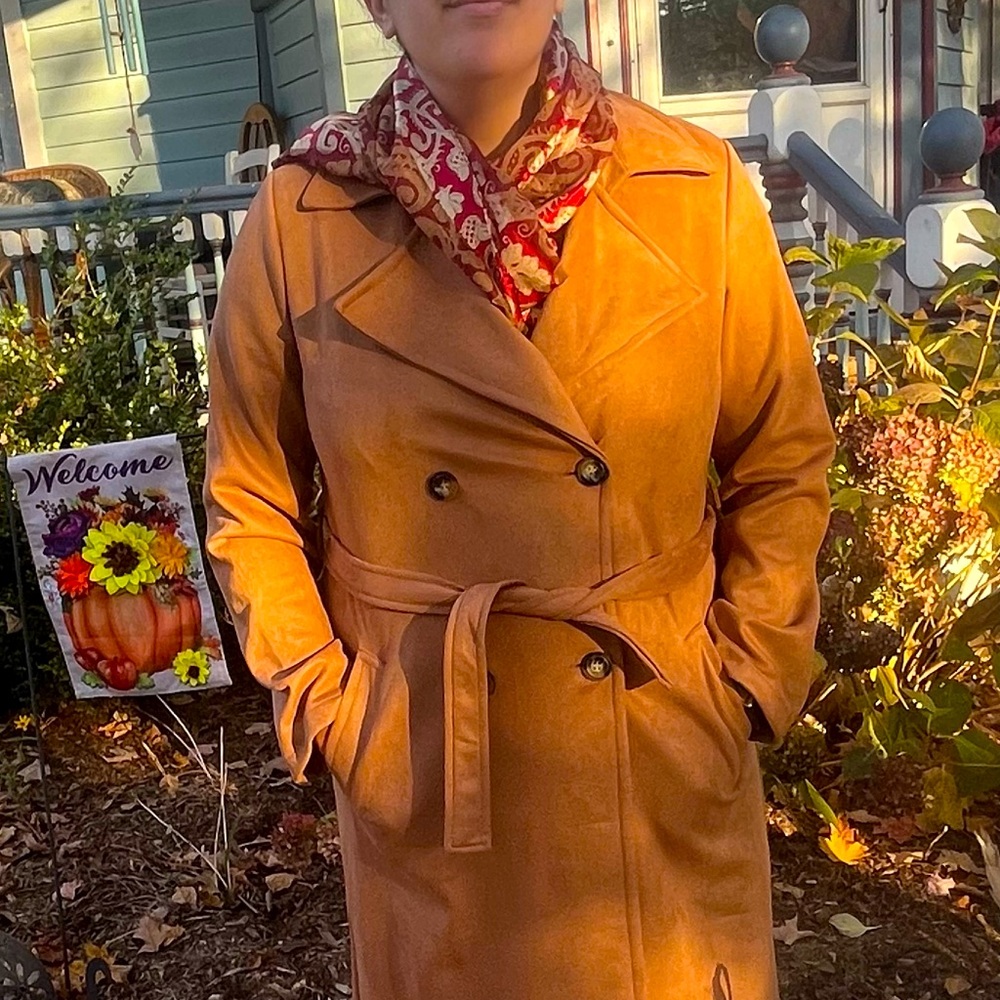 Faux Suede Mid Length Trench